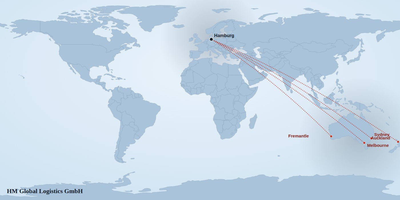 Karte Seeweg Europa - Australien/Ozeanien