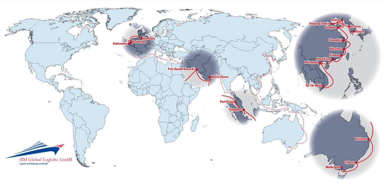 欧洲-远东海运航线地图