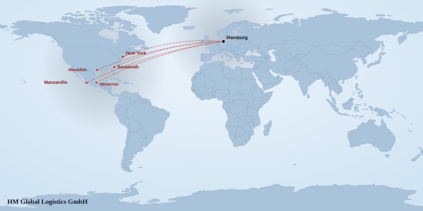 Map sea route Europe - North / Central America