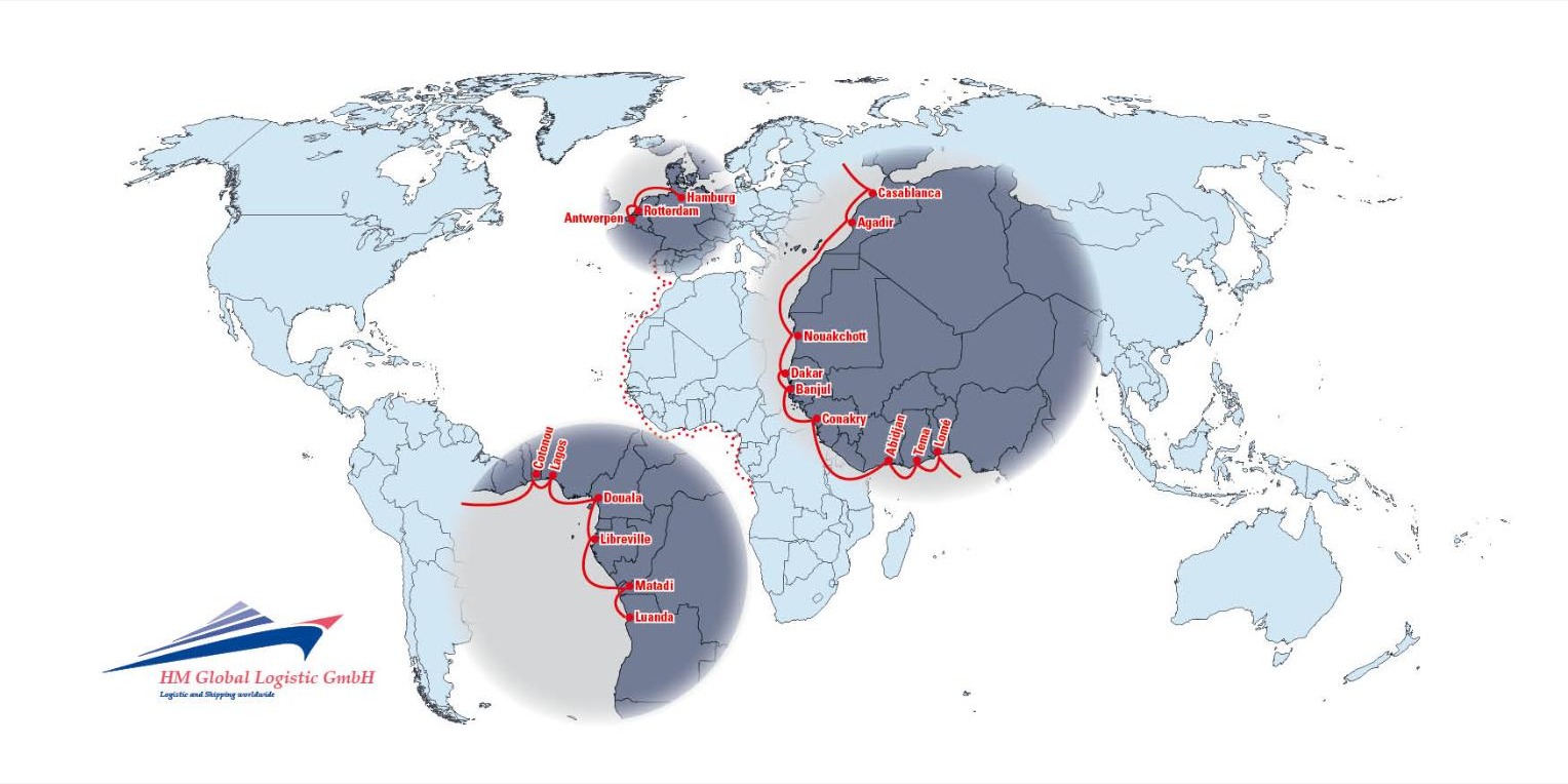 欧洲-西非海运航线地图